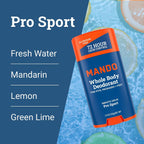 Mando Whole Body Deodorant For Men - Solid Stick - 2.6 oz, 2 pk - Pro Sport | 72 Hour Odor Control with Mandelic Acid. Use on underarms, chest, feet & below the best. Aluminum Free & Baking Soda Free