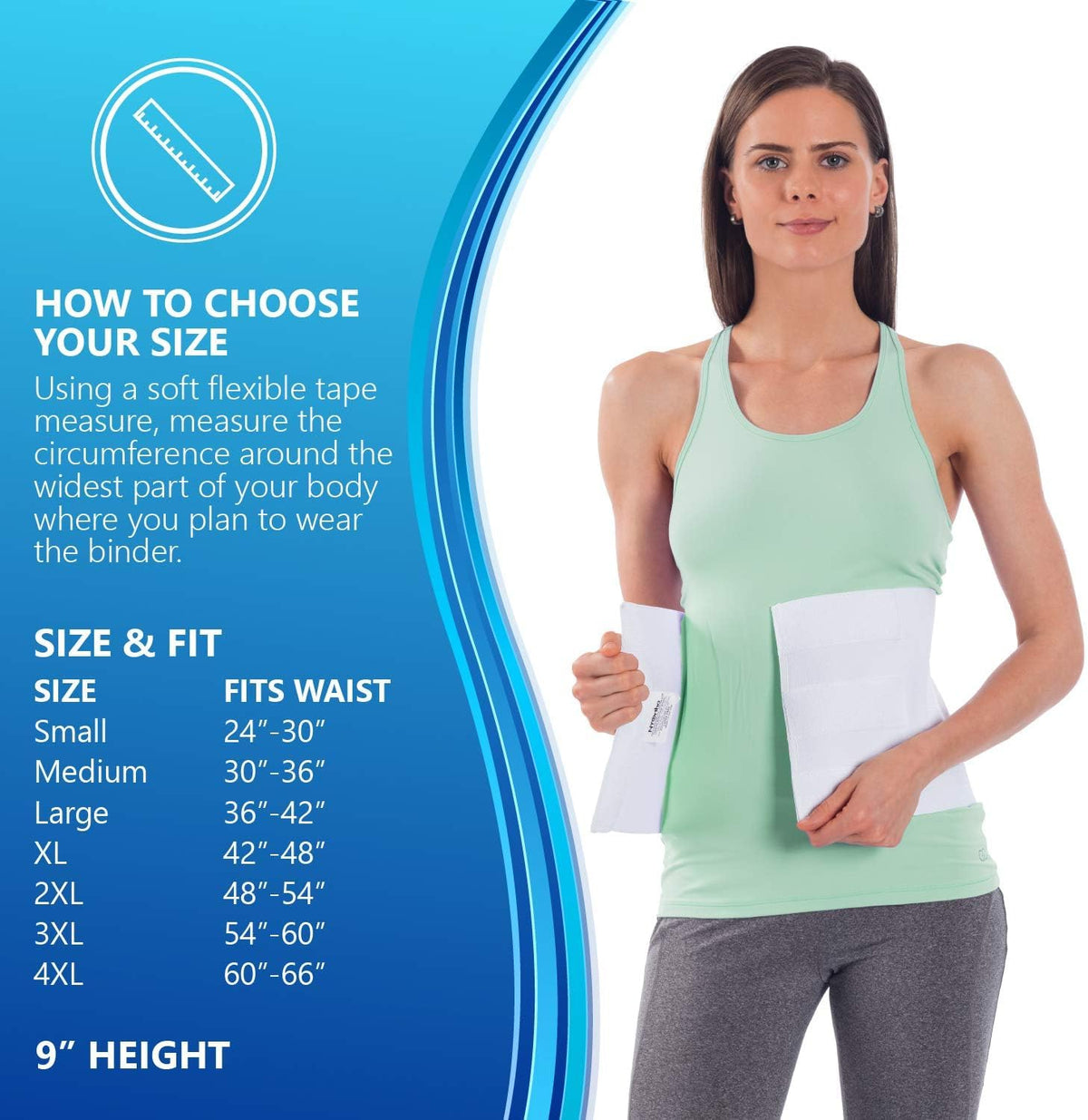 NYOrtho Tapered Abdominal Binder - Firm Compression Wrap - Breathable Stomach Support Post Injury or Surgery - with Contoured Body-Specific Design - 30-36 Inch Made in USA