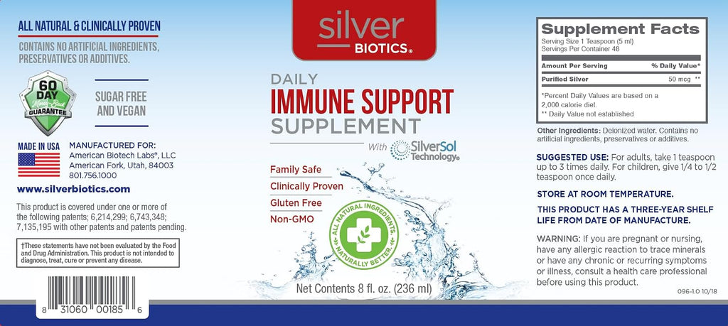 Silver Biotics Patented Multivalent SilverSol Technology | Ag?O? 10 PPM Immune Support | Bio-Hacking Immune Building Natural Support | 8 Fl Oz
