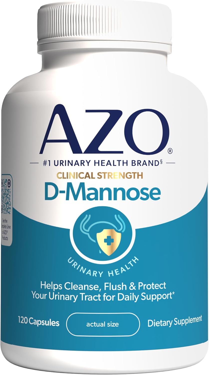 AZO D Mannose Supplement for Women & Men, Clinical Strength, 120 Capsules | D-mannose Pills For Urinary Tract Health, Cleanse Flush & Protect*, Daily Support, 2000mg Clinically Studied Amount