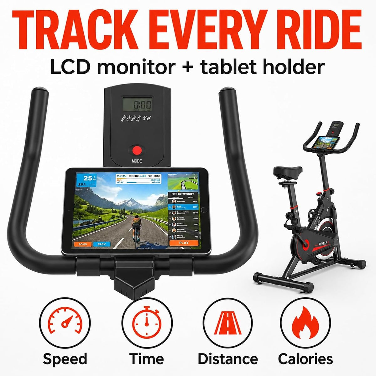 Exercise Bike with Monitor, Stationary Bikes for Home Gym Cardio, Adjustable Resistance, Indoor Cycling Bike, Comfortable Seat, 350 LBS Capacity