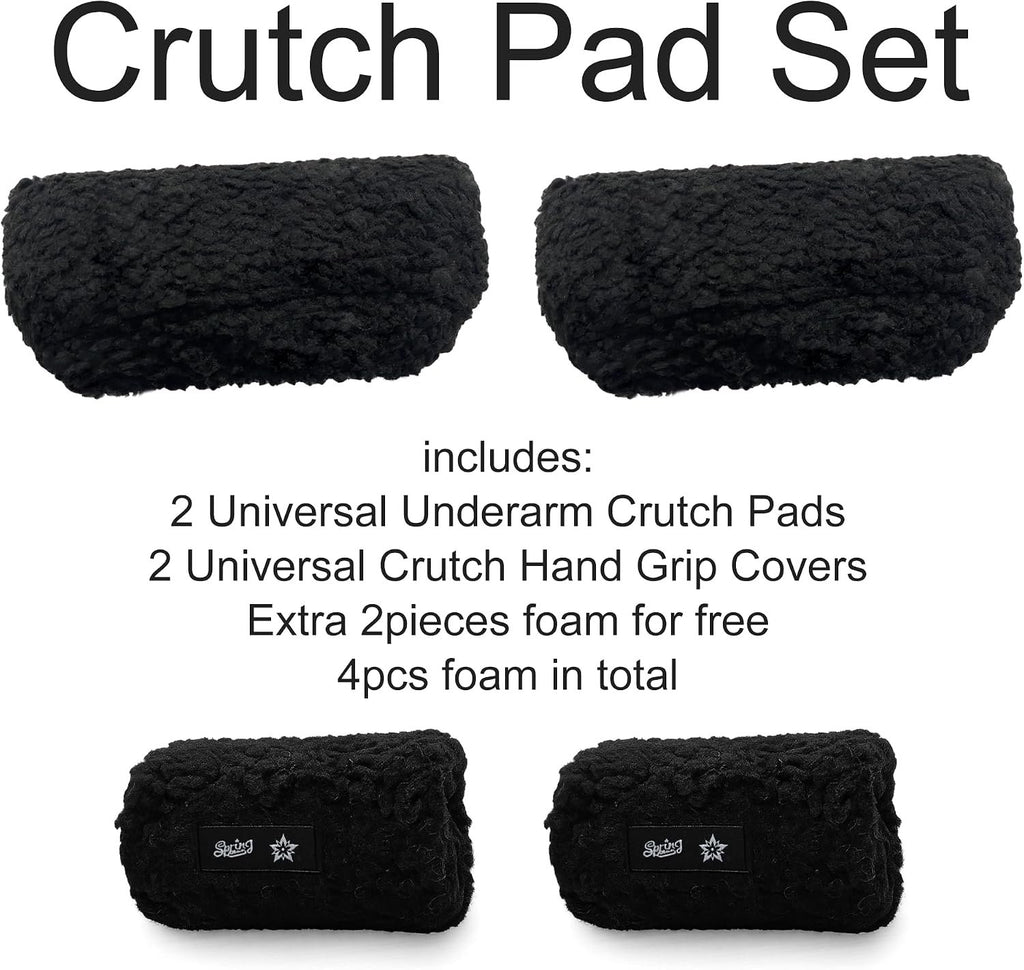 SPRING SEAON Plush Memory‑Foam Crutch Underarm Pad & Hand‑Grip Covers–Universal Fit, Breathable Moisture‑Wicking, Machine‑Washable Cushion for Crutches, Pain Relief & Chafing Protection