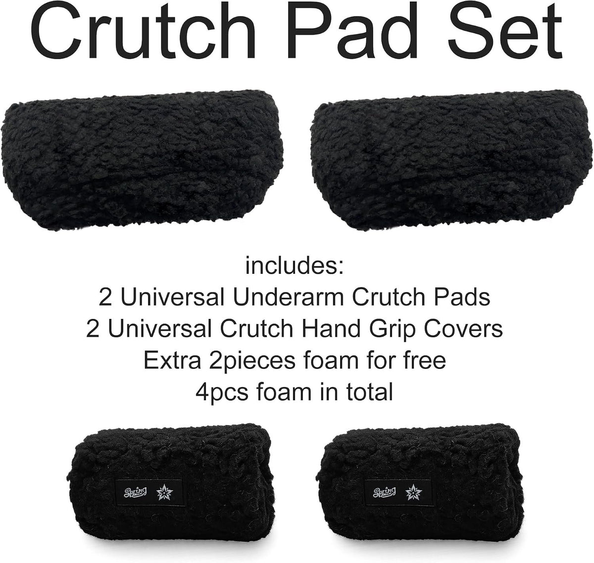 SPRING SEAON Plush Memory‑Foam Crutch Underarm Pad & Hand‑Grip Covers–Universal Fit, Breathable Moisture‑Wicking, Machine‑Washable Cushion for Crutches, Pain Relief & Chafing Protection