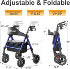 HOMLAND Foldable Rollator Walkers for Seniors with Seat, 17 lb Lightweight | 8" All-Terrain Rubber Wheels, Reinforced Aluminum Frame, Cup Holder, 16'' Enlarged Seat, Height Adjustable, Easy Assembly