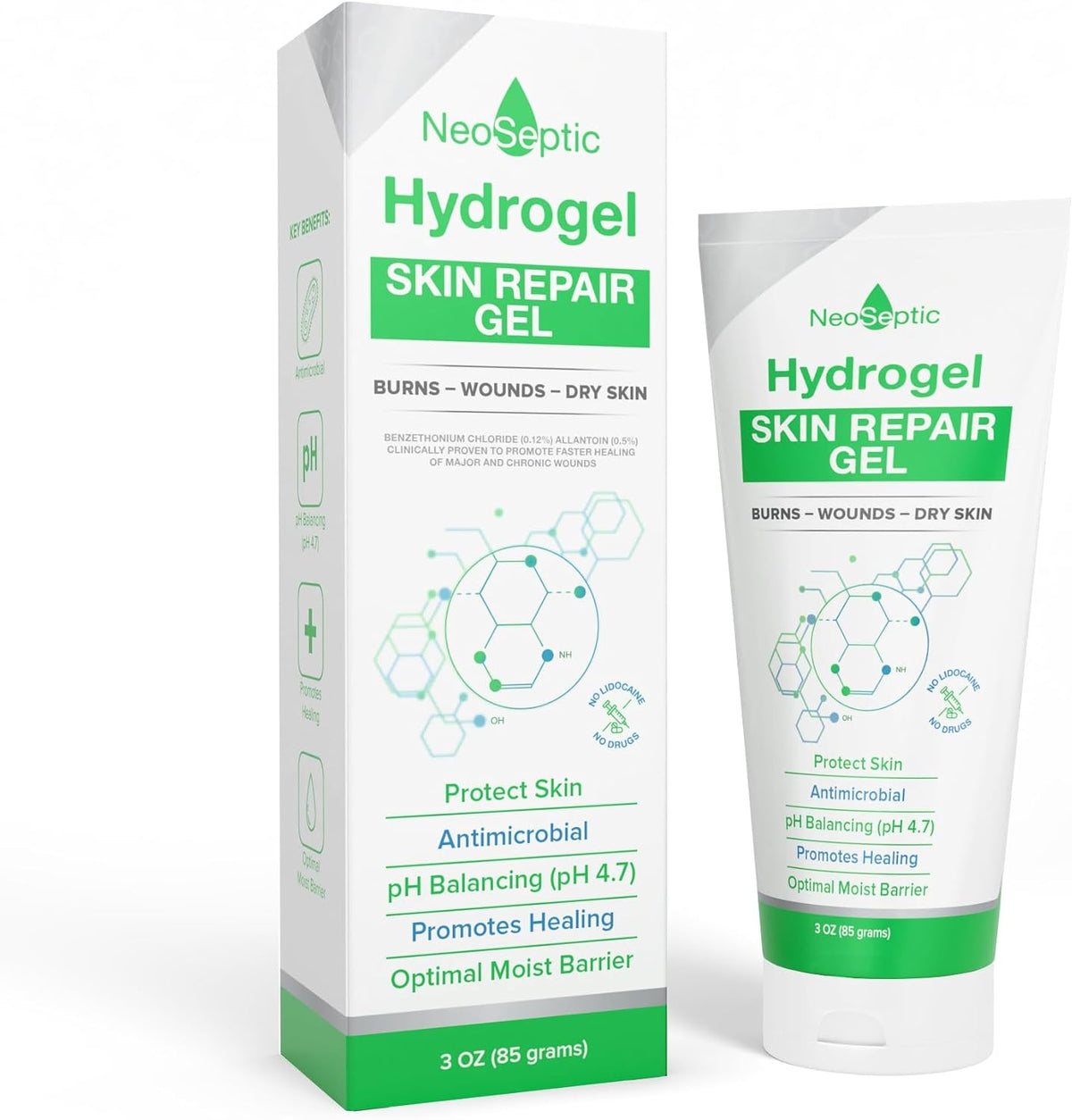 Antiseptic Scar & Wound Care Hydrogel - Repair, Protect Skin and Promote Faster Healing - pH Balanced Pain Relief Wound Gel for Burns and Dry Skin