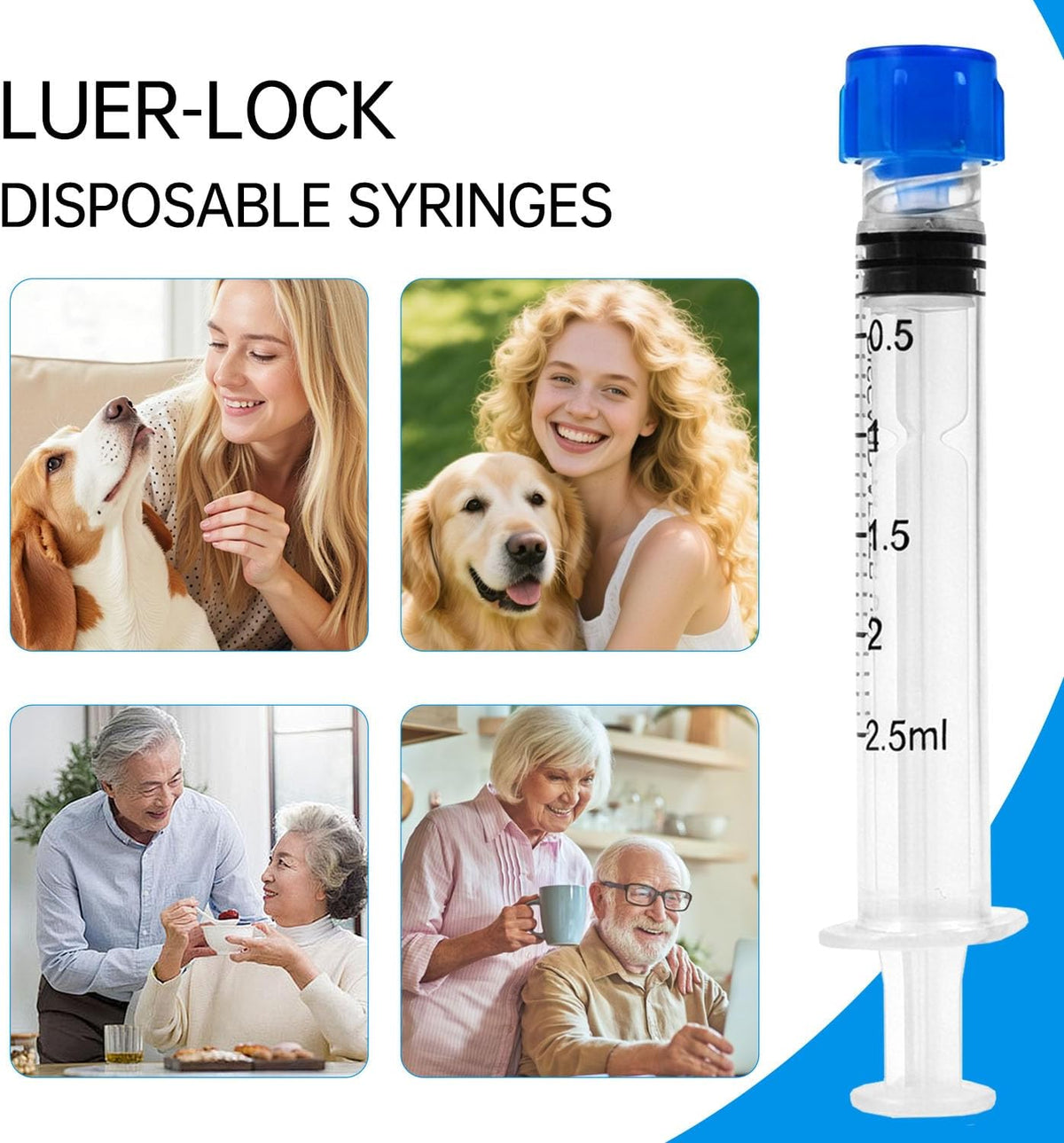 30 Pack 2.5mL Luer Lock Syringes without Needle - Sterile & Individually Wrapped, 2.5cc Syringe with Cap, Industrial & Lab Use