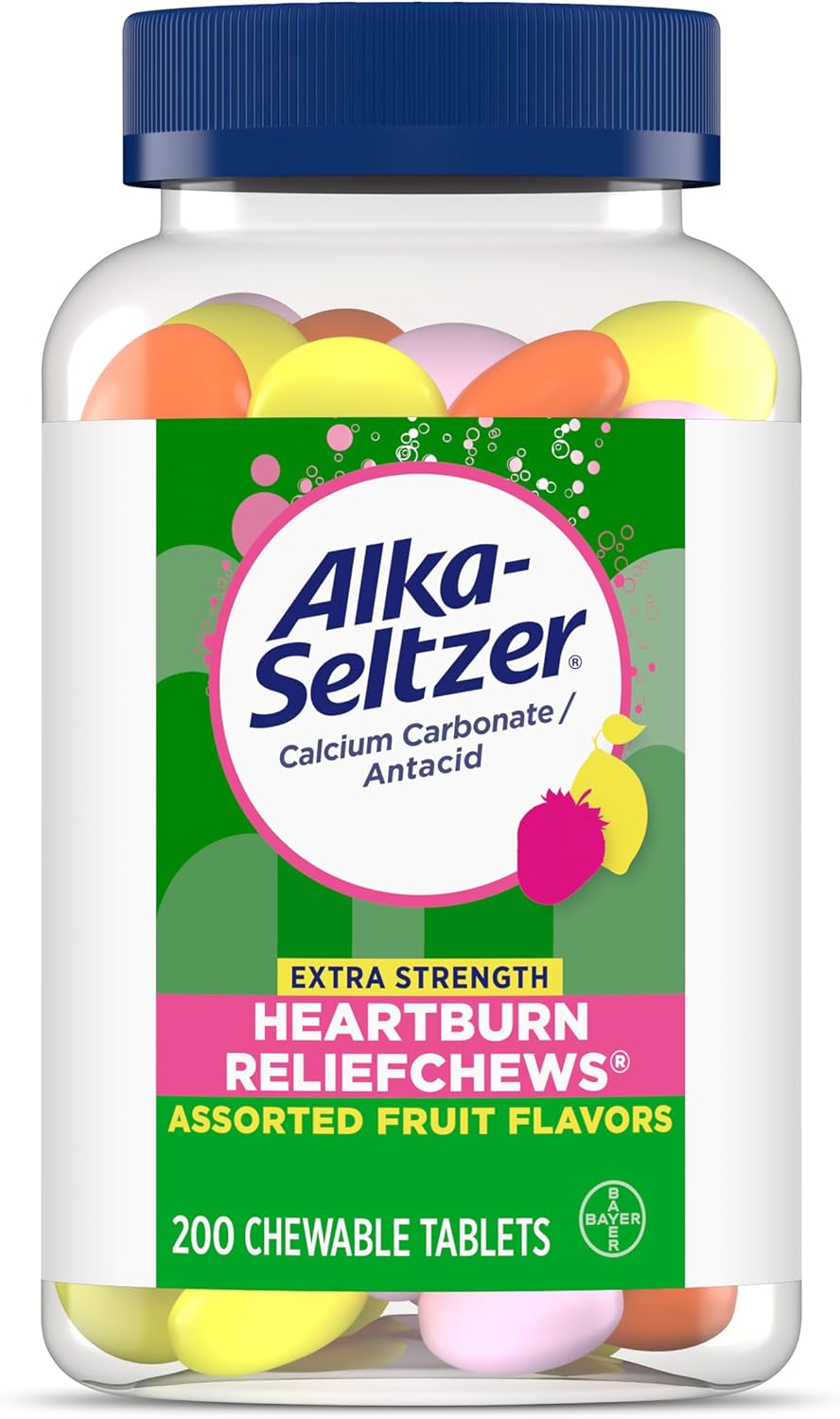 Alka-Seltzer Extra Strength Heartburn ReliefChews, Antacid for Fast Heartburn & Acid Indigestion Relief On the Go, 200 Ct