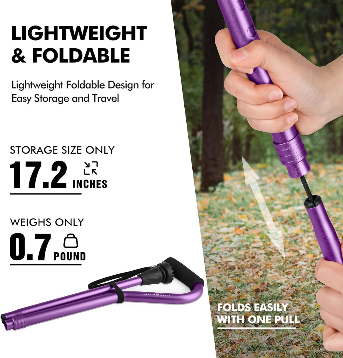 GPTCAMP Offset Walking Cane for Men & Women with Anti-Slip Tip