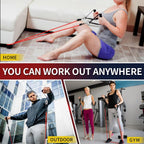 WHATAFIT Resistance Bands with Handles, 5-Level Exercise Bands for Workout | Natural latex,10-50 lbs, stackable to 150,Ankle Straps, Door Anchor,Guide. For Strength, Yoga,Home Gym,Travel & Workout.