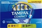 Tampax Compact Pearl Tampons Multipack, with LeakGuard Braid & Extendable Applicator, Regular/Super Absorbency, Compact Extendable Applicator, Unscented, 30 Count