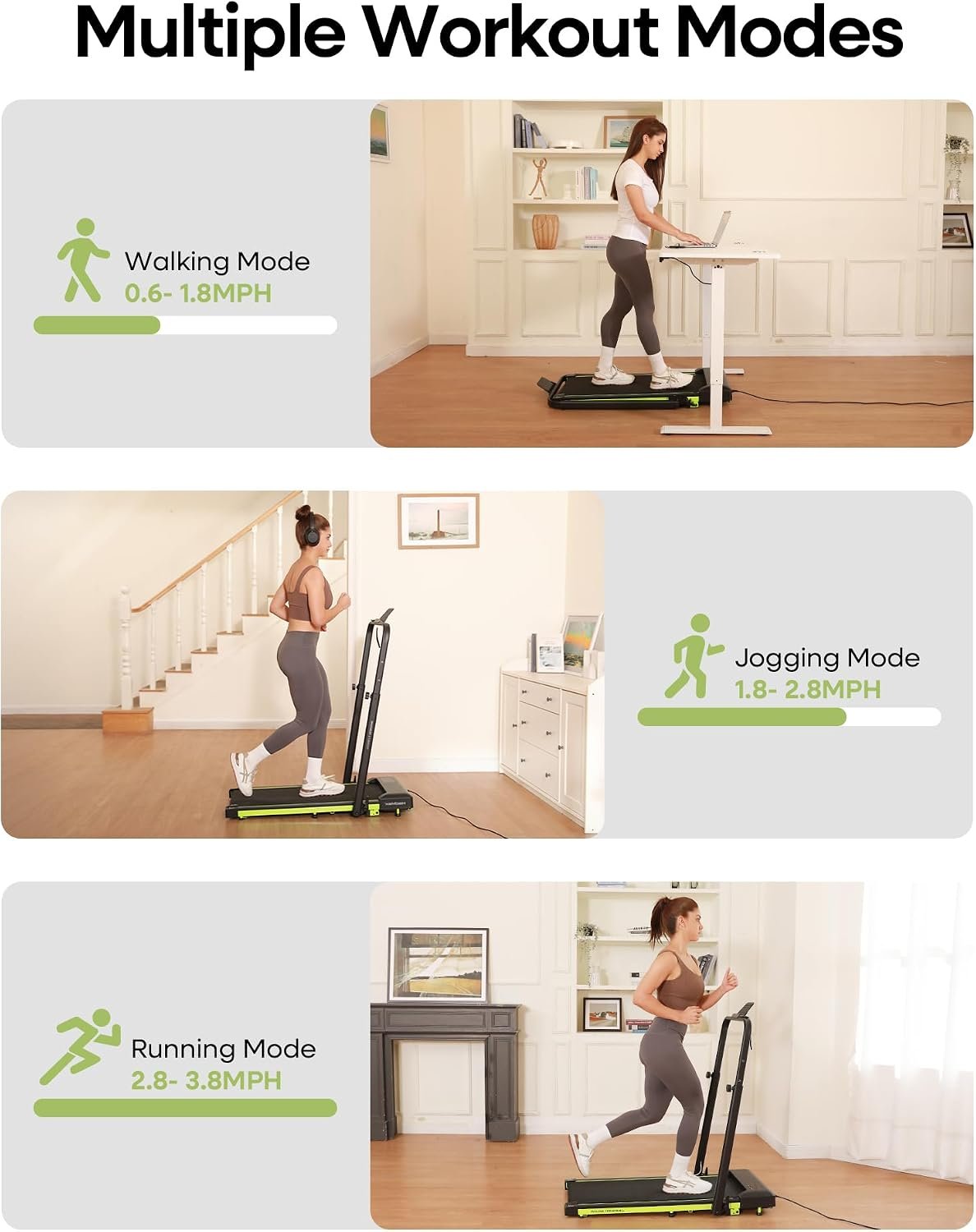 Walking Pad Treadmill with Incline and Height Adjustable Handle Bar