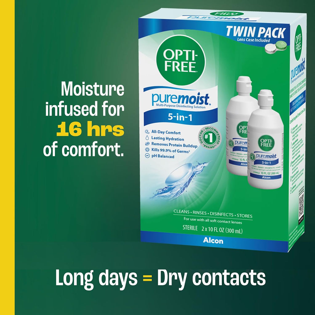 OPTI-FREE Puremoist Multi-Purpose Contact Lens Solution, 10 Fl Oz, 2 Pack