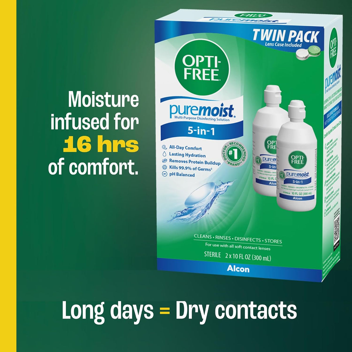 OPTI-FREE Puremoist Multi-Purpose Contact Lens Solution, 10 Fl Oz, 2 Pack