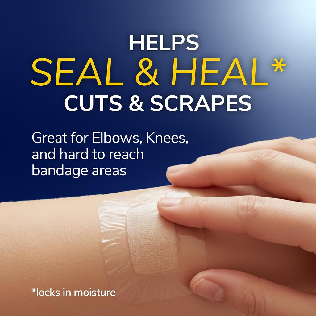 Dr. Scholl’s Cuts & Scrapes Flexible Adhesive Waterproof Large Seal & Heal Bandages, First Aid and Wound Care Medical Supplies, Medical-Grade Hydrogel Locks in Moisture to Promote Healing, 16 Count