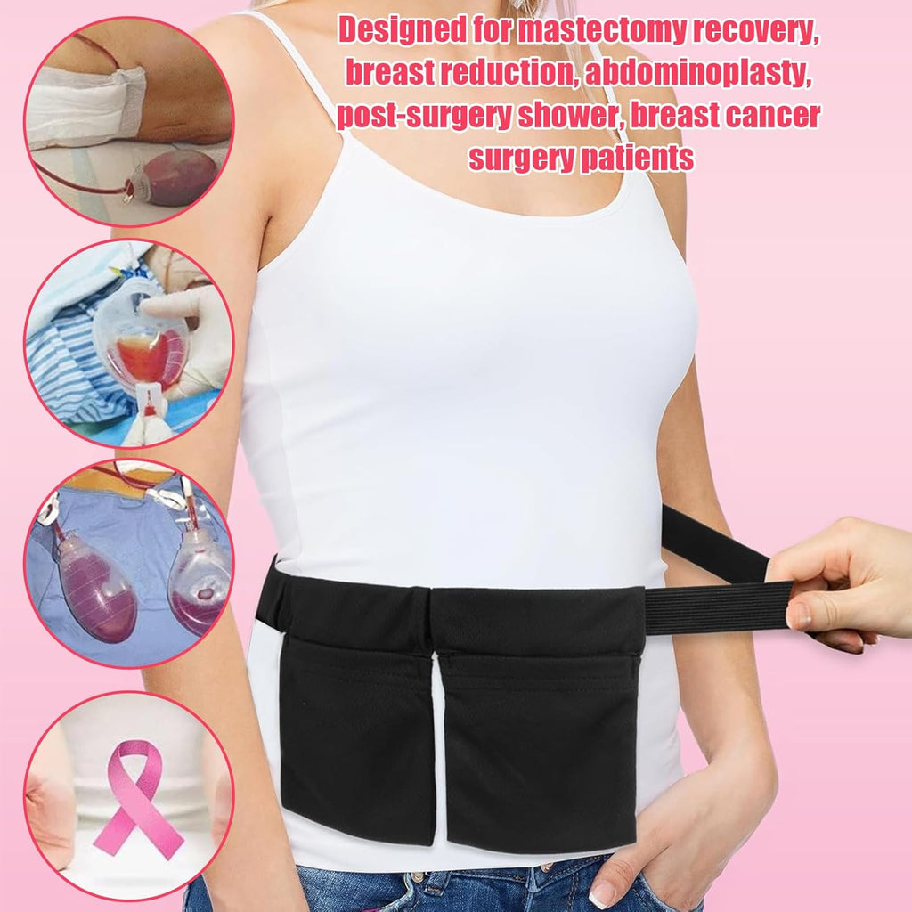 Tummy Drain Bottle Holder, Post Surgery Drain Bag Holder for Breast Surgery Adjustable Comfortable Breathable Great for Post-Surgery Care Includes 2 Bags