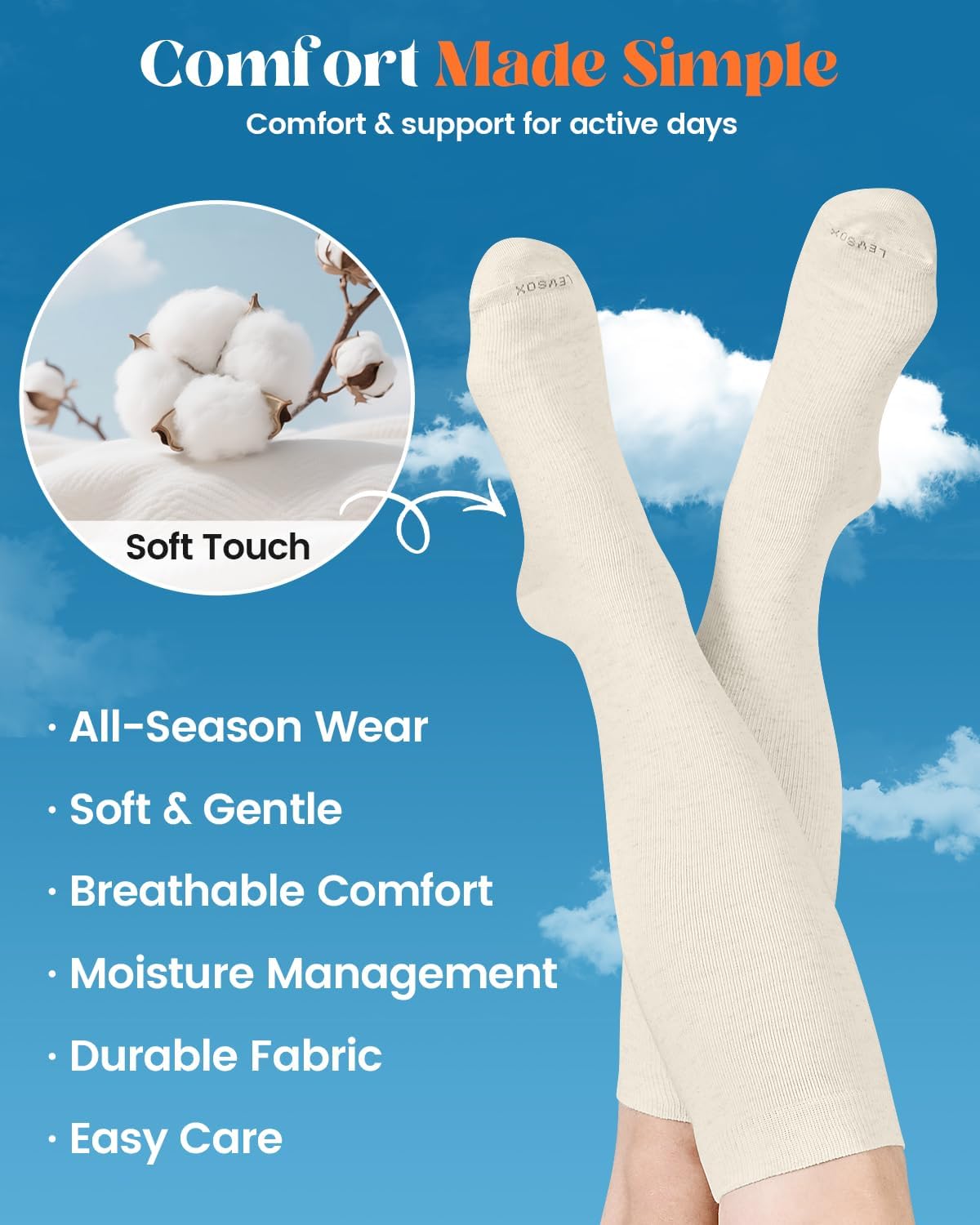 LEVSOX Cotton Compression Socks for Women Men 20-30 mmHg Knee High Cute Support Sock for Nurses Flying Pregnancy