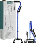 Stand Assist Walking Cane for Seniors - Foldable Adjustable Quad Cane with Second Handle for Leverage, Self Standing Walking Stick with 4-Pronged Base for Stability and Surgery Recovery