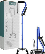 Stand Assist Walking Cane for Seniors - Foldable Adjustable Quad Cane with Second Handle for Leverage, Self Standing Walking Stick with 4-Pronged Base for Stability and Surgery Recovery