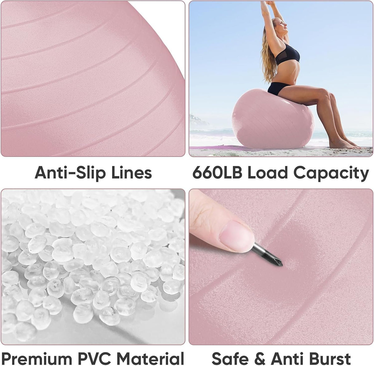 APEXUP Yoga Ball, 660 lbs Anti-Burst Exercise Ball with Pump, 5 Sizes