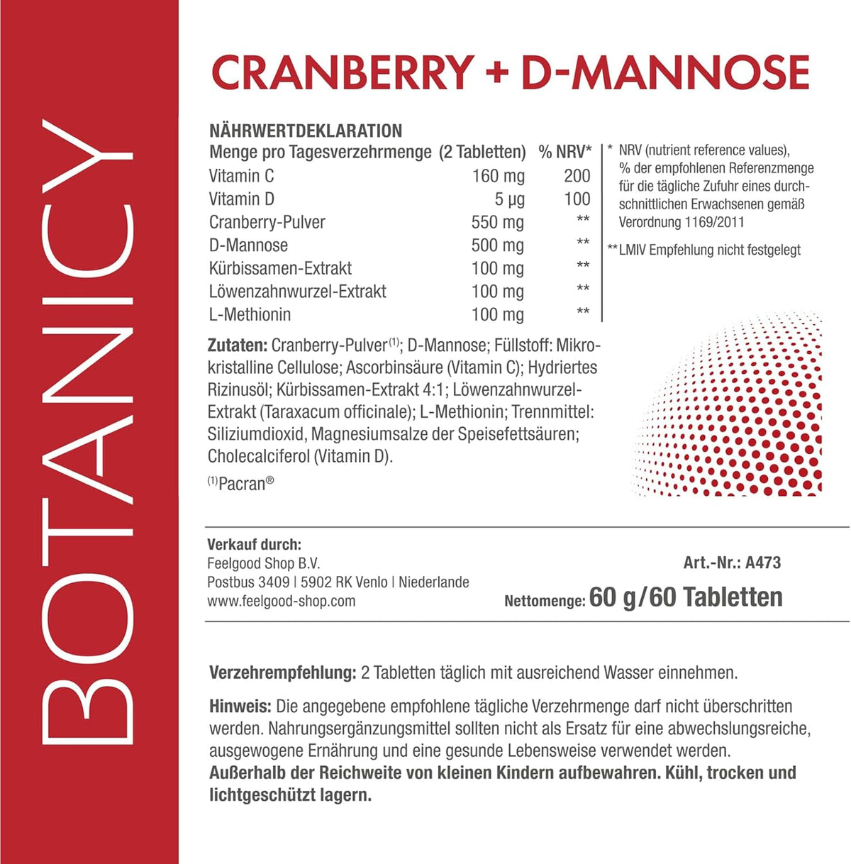 Cranberry Dietary Supplements 60 tablets