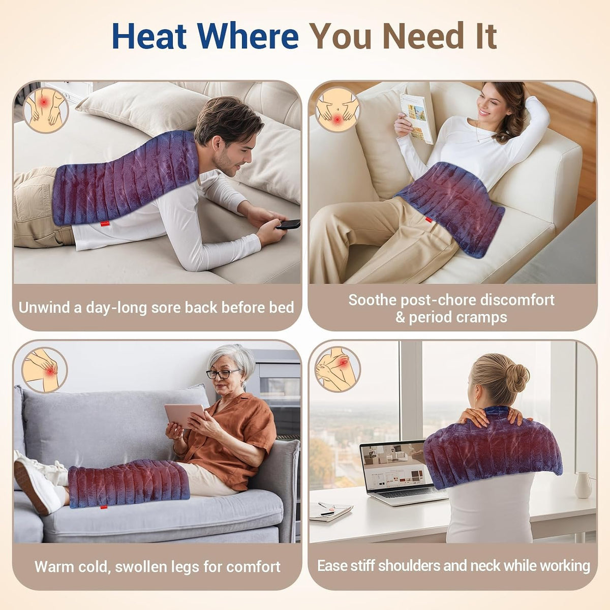 Comfytemp 12" x 22" Large Microwavable Moist Heating Pad for Back, 3.6 lb | FSA Eligible HSA, Weighted Warm Compress for Back Pain, Sciatica, Period Cramps, Women, Men, Seniors, Home Use, Wellness Gift