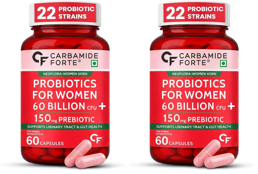 Carbamide Forte Women’s Probiotics Supplement 60 Billion CFU | Vaginal Probiotics & Gut Health Supplements with Cranberry Extract | 60 Veg Capsules (Pack of 2)