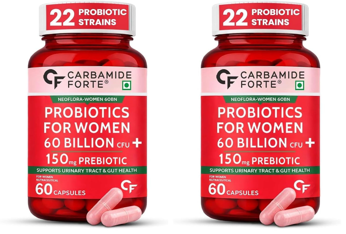 Carbamide Forte Women’s Probiotics Supplement 60 Billion CFU | Vaginal Probiotics & Gut Health Supplements with Cranberry Extract | 60 Veg Capsules (Pack of 2)