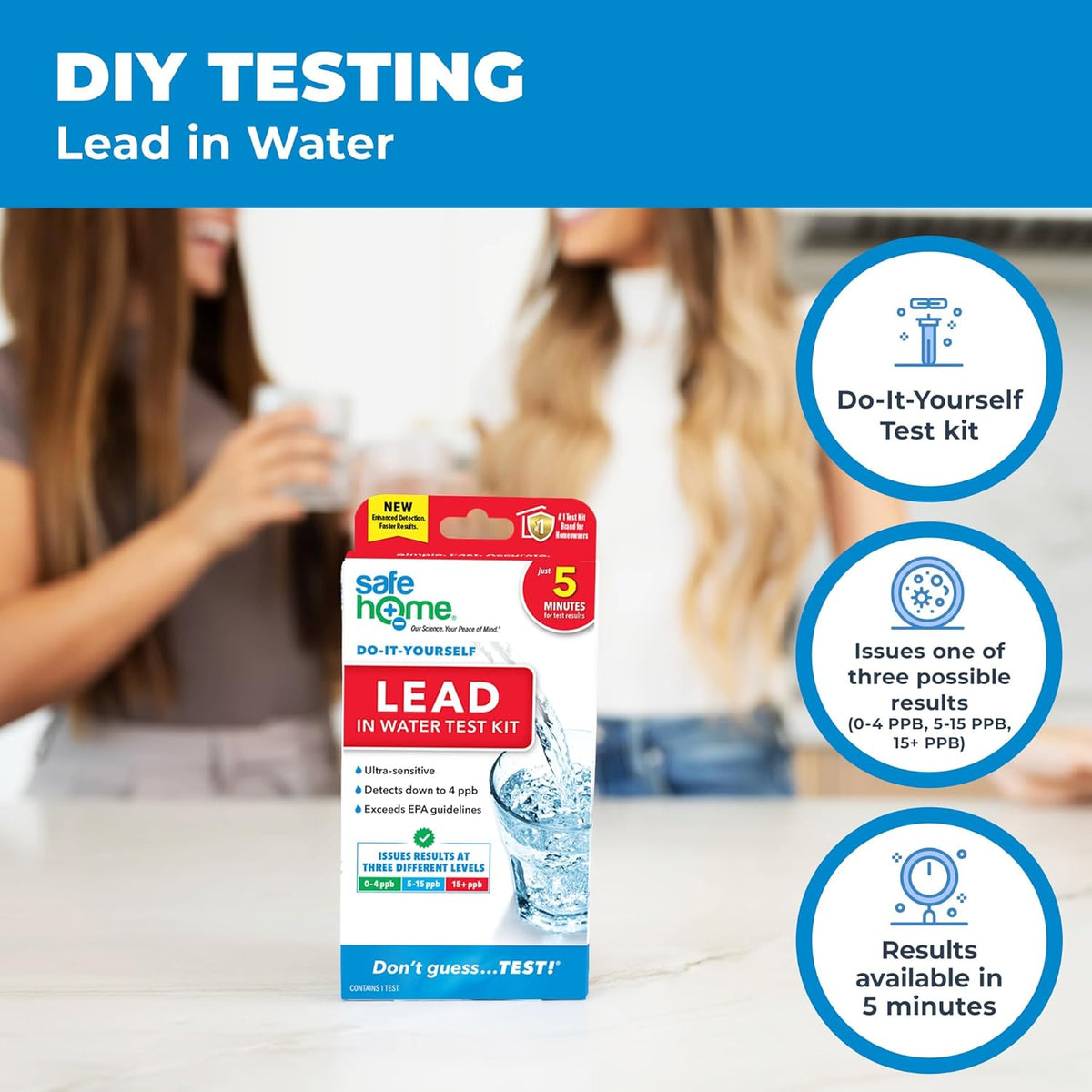Safe Home® DIY LEAD in Drinking Water Test Kit – At Home Testing for Lead in City Water or Well Water – 10 Minute Test – Single Pack