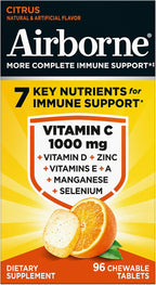 Airborne Vitamin C 1000mg (per Serving) - Citrus Chewable Tablets (96 Count in a Box) - Packaging May Vary