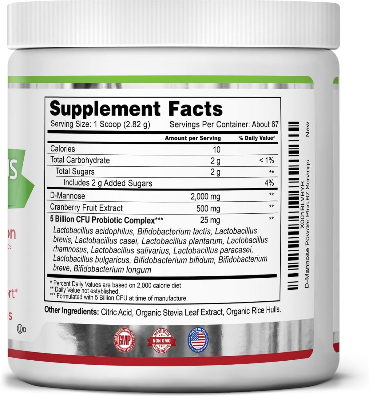 Zazzee D-Mannose Powder Plus, 2000 mg, 67 Servings, Free Scoop, Made in USA | Plus 5 Billion CFU Probiotics and Pure Cranberry Juice Extract, Kosher, 6.67 oz, Urinary Tract & Bladder Support, Non-GMO