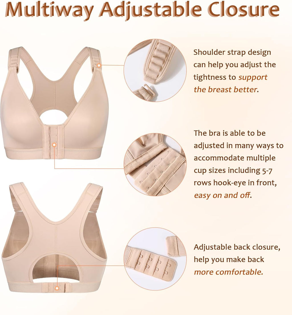 DotVol Non-Wired Post Surgery Bra with Front Closure Adjustable Straps