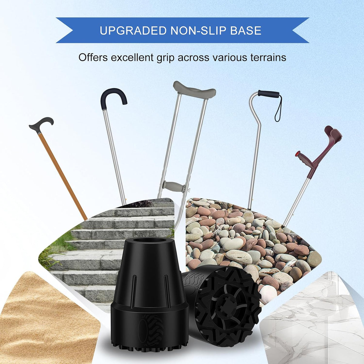 MFE Cane Tips 7/8 Inch, 2 Pack Non-Slip Rubber Tips for Canes, Crutches, and Walking Sticks, Heavy Duty Traction Base with Metal Insert for Superior Grip and Stability