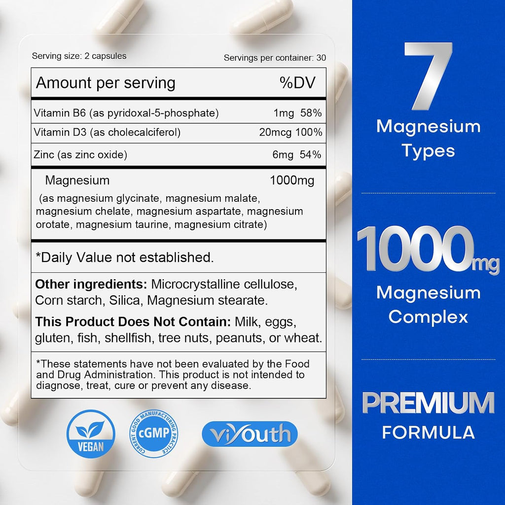 Magnesium 7 Complex Supplement, 7 Forms of Magnesium for Sleep & Muscle
