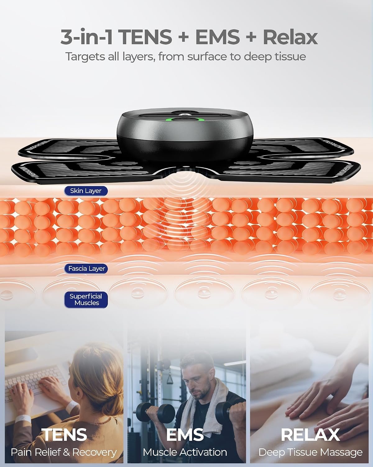 Wireless TENS Unit Muscle Stimulator, XL Pad, Model HZ9151C | 48 Modes, 2 Channel Tens Machine for Sciatica Back Shoulder Pain Relief, Portable for Office Home Travel, Gift for Men Women