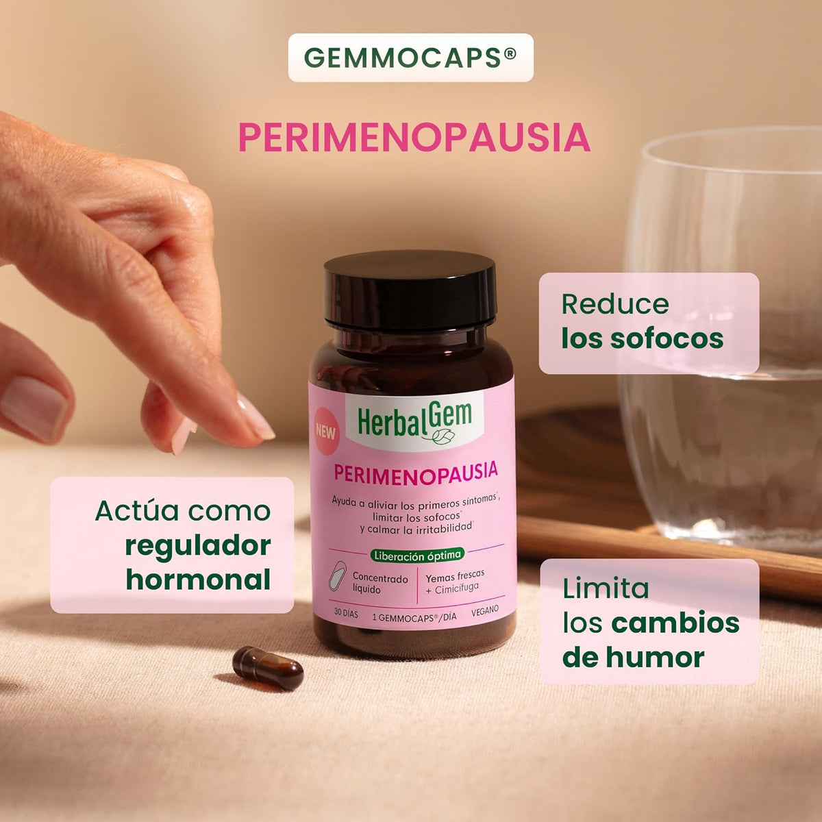 HERBALGEM Gemmocaps Perimenopause - Hormone-free Supplement - Helps Control Hot Flashes and Reduce Mood Changes - 30 Capsules