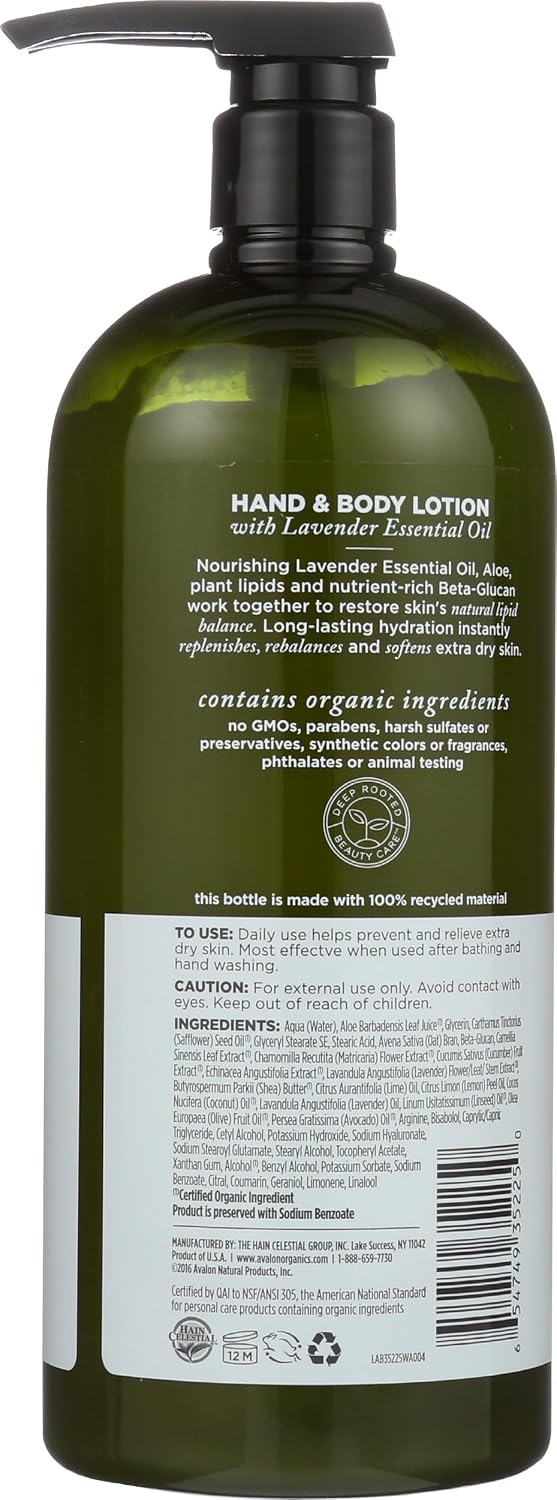 Avalon Organics Hand & Body Lotion, Nourishing Lavender, 32 Oz
