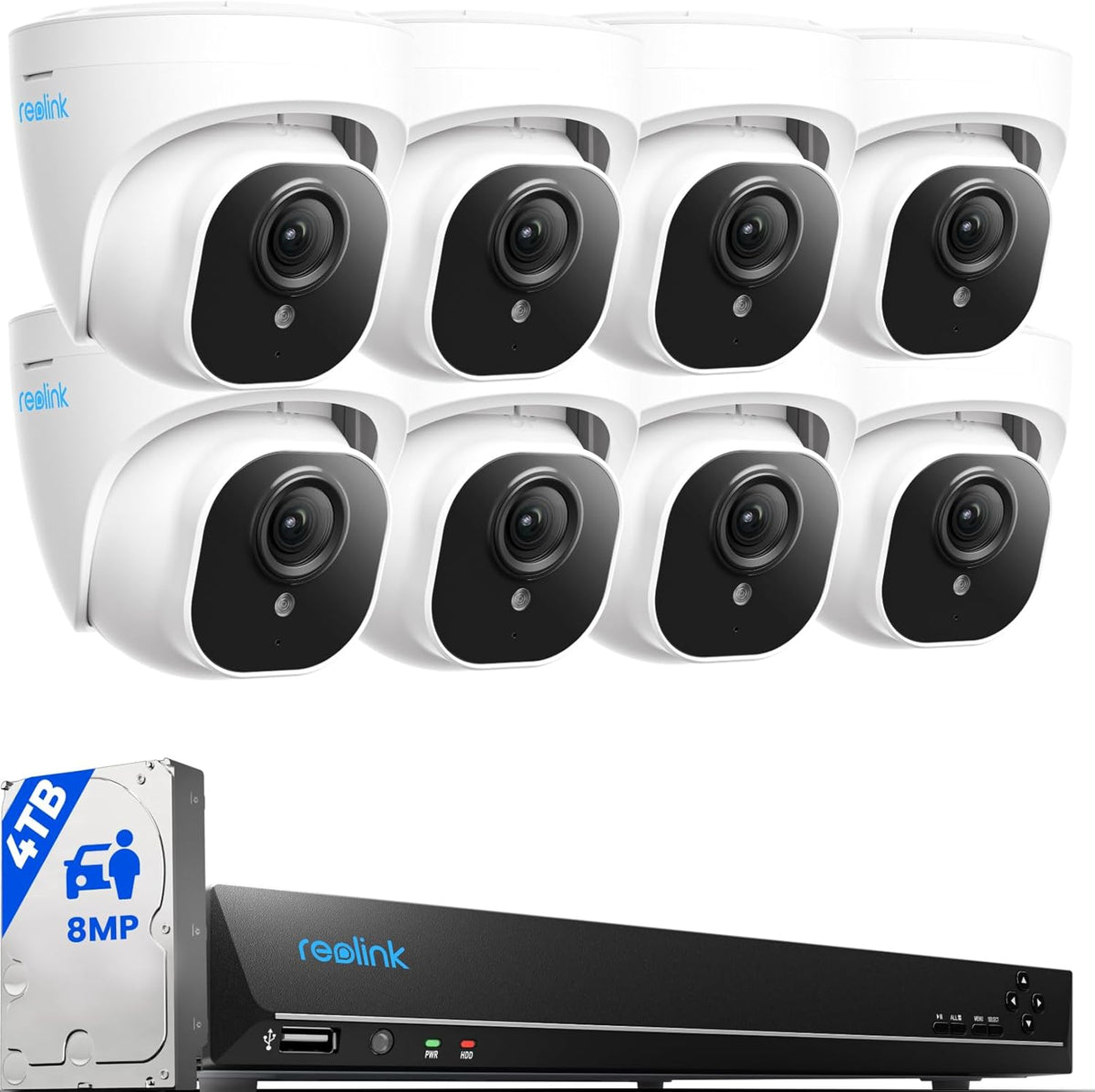 Reolink 16CH 4K PoE Surveillance Cameras Kit, 8X 8MP People/Vehicle Detection Outdoor Security IP Cameras, H.265 4K NVR with 4TB HDD, Night Vision, 24/7 Recording, RLK16-800D8