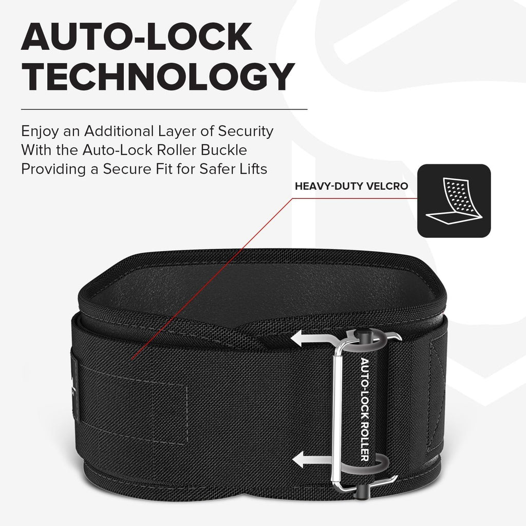 Weightlifting Belt For Men and Women - 6 Inch Auto-Lock Weight Lifting Back Support, Workout Back Support for Lifting, Fitness, Cross Training and Powerlifitng