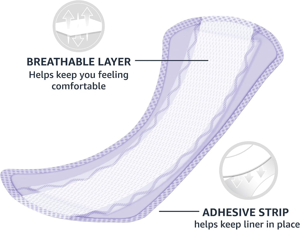 Amazon Basics Daily Pantiliner, Regular Length, Thin Absorbent Feminine Pads for Women, Unscented, 50 Count (Previously Solimo)