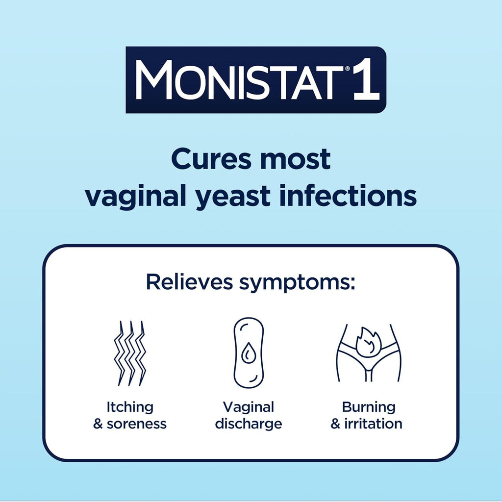 Monistat 1-Day Yeast Infection Treatment for Women, 1 Miconazole Ovule Insert & External Itch Relief Cream (9g Tube) Combo Pack, Maximum Strength
