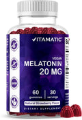 Vitamatic Melatonin 20 mg Gummies, Vegan, Strawberry, 60 Count