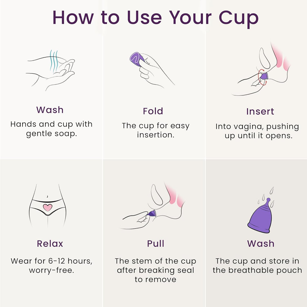 EcoBlossom Reusable Menstrual Cup Set - The Most Reliable Medical Grade Silicone Period Cups - Comfortably use for 12 Hours (Small & Large)