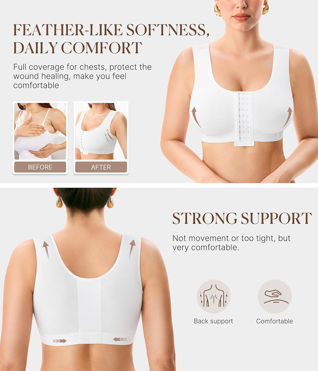BRABIC Women Front Closure Post Surgery Compression Everyday Bras for Mastectomy Support with Adjustable Straps Wirefree