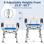 Shower Chair for Inside Shower 500lbs - Bariatric Shower Seat with Arms & Back, 6 Height Adjustment & Reinforced Crossbars for Elderly/Disabled Adults, Blue
