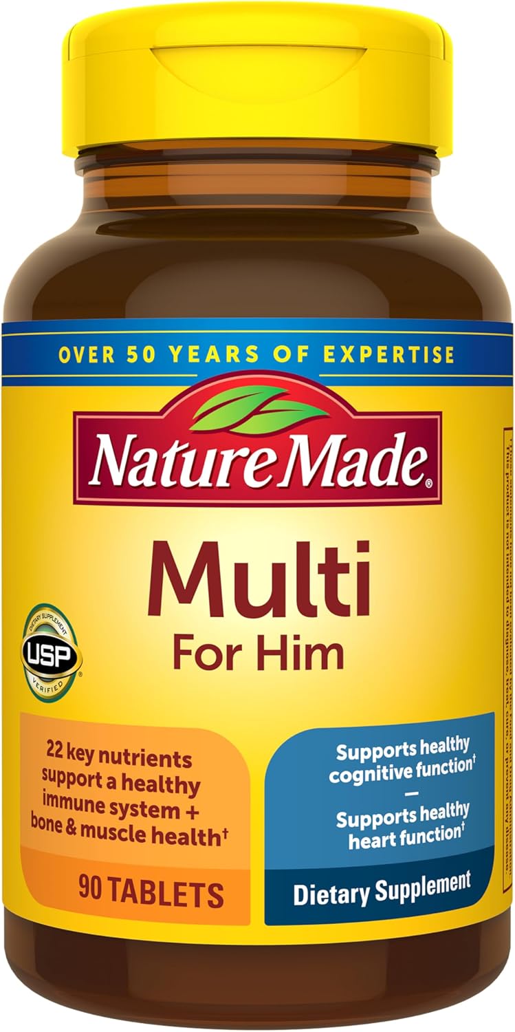 Nature Made Multivitamin for Him, Mens Multivitamin, 90 Tablets | Mens Multivitamins with No Iron for Daily Nutritional Support, Nature Made Multi Mens Vitamins & Minerals, 90 Day Supply