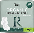 Rael Sanitary Pads for Women, Organic Cellulose Cotton Cover, Menstrual Pads with Wings, Feminine Care, Sanitary Napkins, Great Absorbency, Unscented (Large, 48 Count)