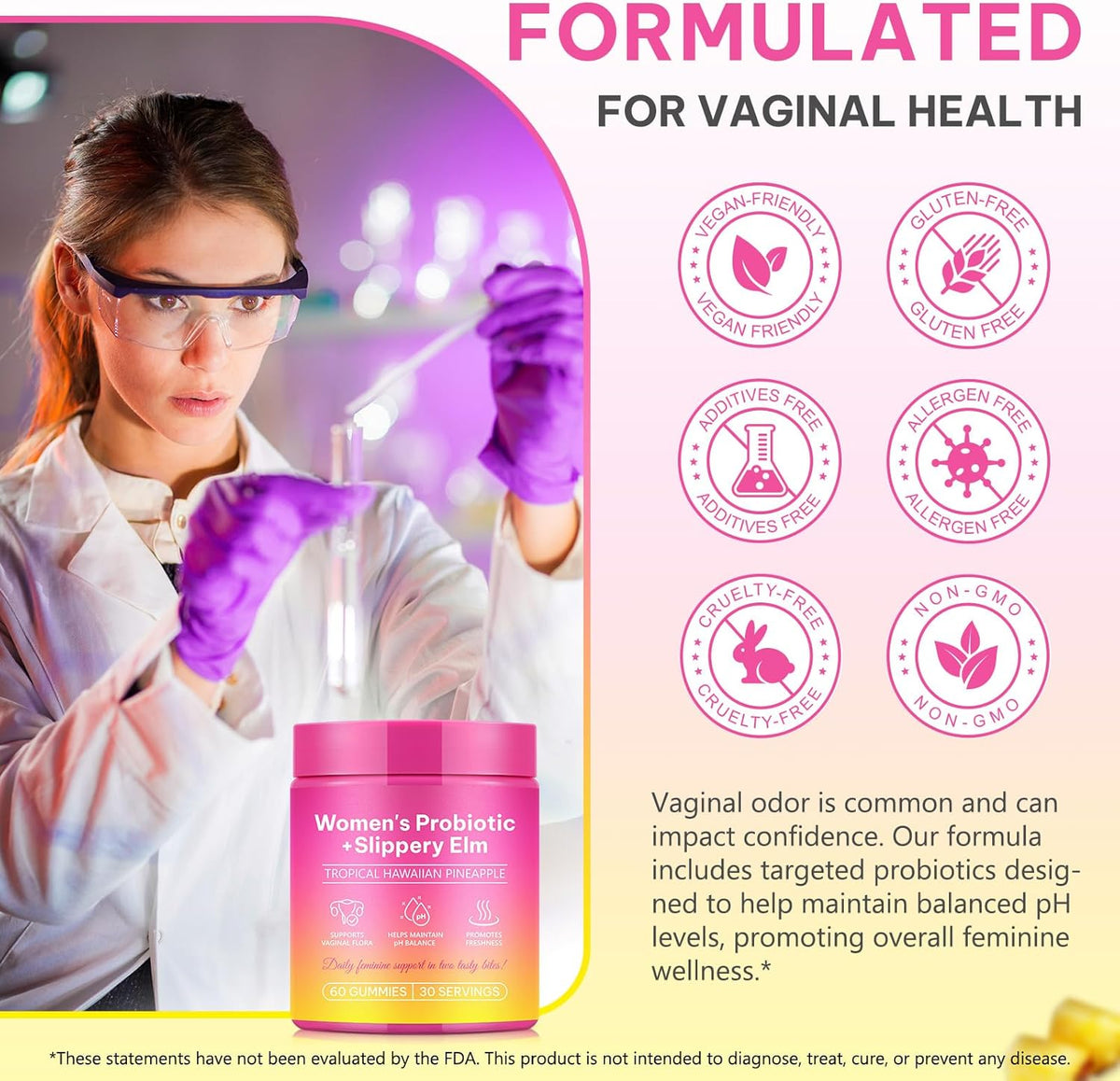 Probiotic Gummies for Women 60 PCS, pH Balance, Supports Gut Health and Immune System, Prebiotic and Lactobacilli Blend