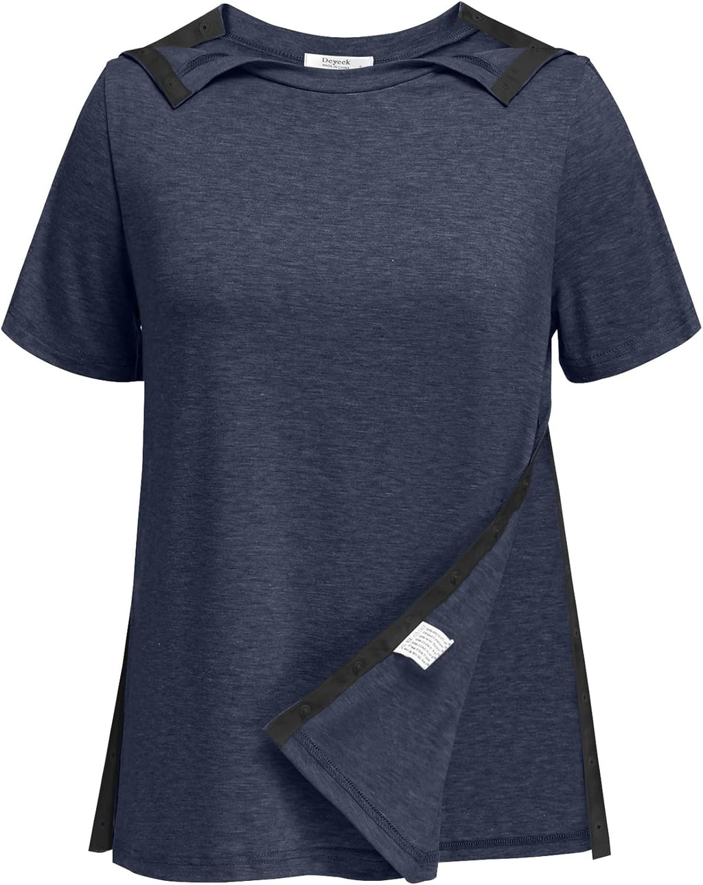 Deyeek Post Shoulder Surgery Shirts for Women Tear Away Side Snap Chemo Port Shirts Short Sleeve Adaptive Clothing