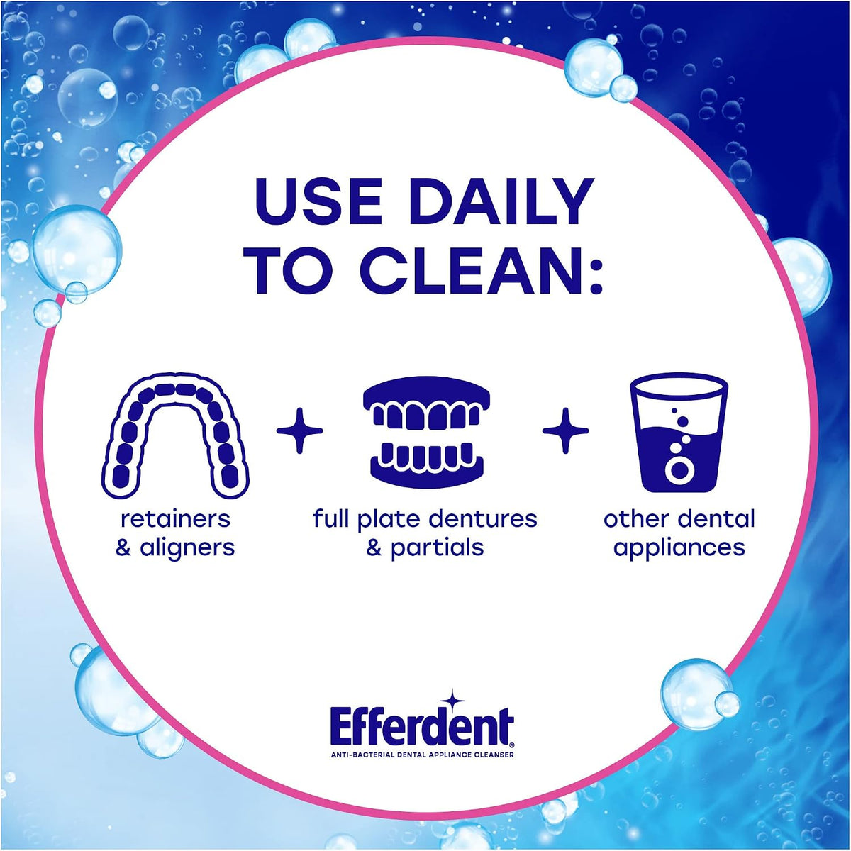 Efferdent Denture Cleaner Tablets, Complete Clean, 126 Count | Retainer Cleaner, Use Daily To Clean Dental Appliances, Full Plate Dentures, Aligners & Mouth Guards