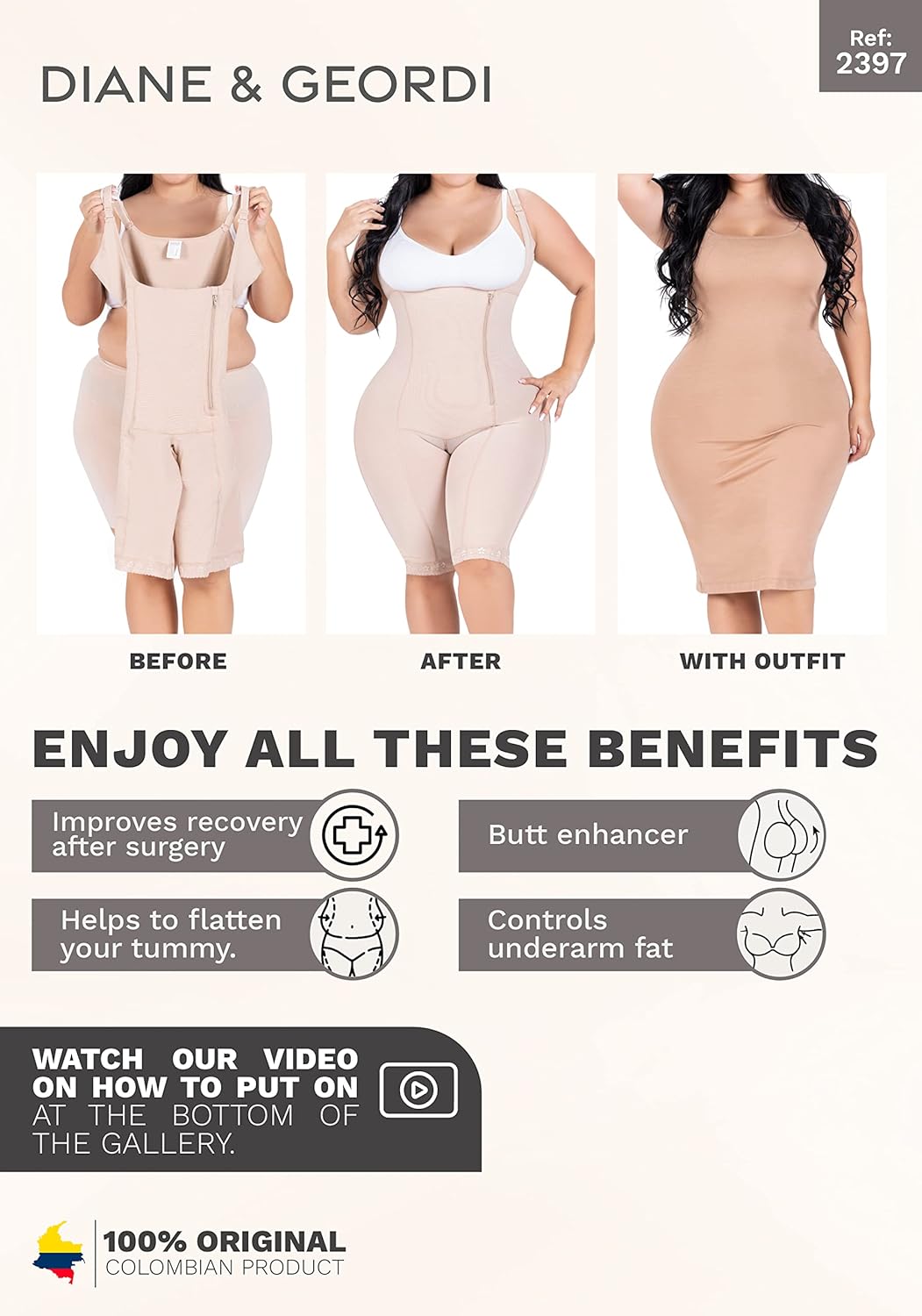 DIANE & GEORDI 2396 Lipo Fajas Stage 2 BBL Colombianas Pospartum Tummy Control Body Shapers Shapewear for Women Girdle